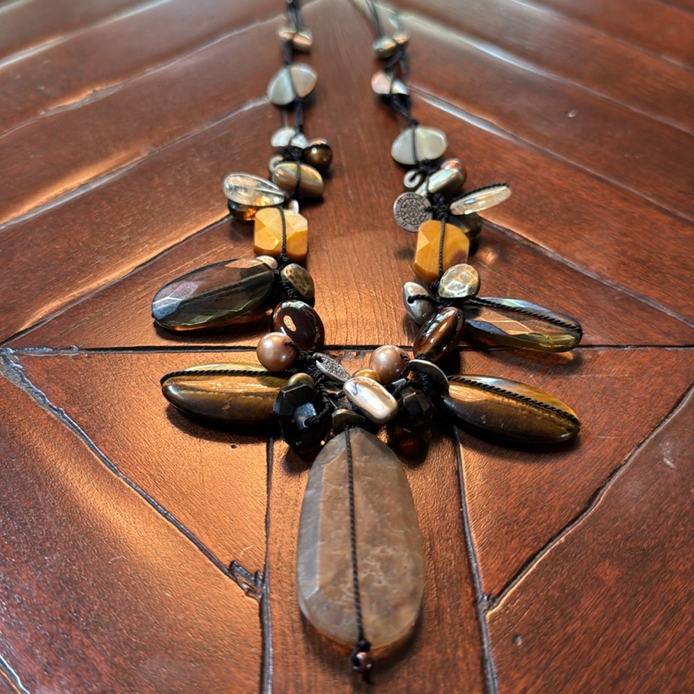 Slipada 925 Sterling Silver Tiger Eye & Pearl Necklace N2009 - Picture 3 of 6